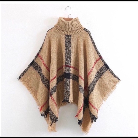Sweaters - Camel Turtleneck Poncho